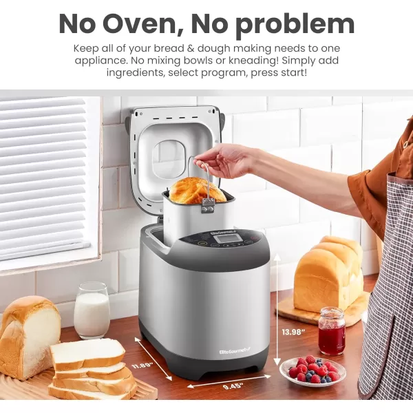 imageElite Gourmet EBM8103M Programmable Bread Maker Machine 3 Loaf Sizes 19 Menu Functions Gluten Free White Wheat Rye French and more 2 Lbs MintStainless Steel