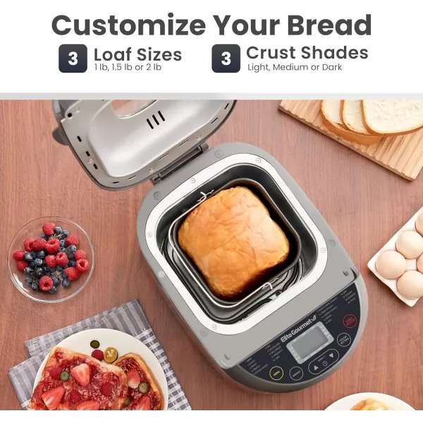 imageElite Gourmet EBM8103M Programmable Bread Maker Machine 3 Loaf Sizes 19 Menu Functions Gluten Free White Wheat Rye French and more 2 Lbs MintStainless Steel