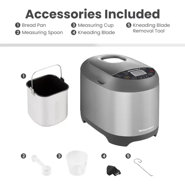 imageElite Gourmet EBM8103M Programmable Bread Maker Machine 3 Loaf Sizes 19 Menu Functions Gluten Free White Wheat Rye French and more 2 Lbs MintStainless Steel