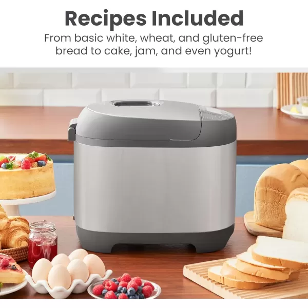 imageElite Gourmet EBM8103M Programmable Bread Maker Machine 3 Loaf Sizes 19 Menu Functions Gluten Free White Wheat Rye French and more 2 Lbs MintStainless Steel