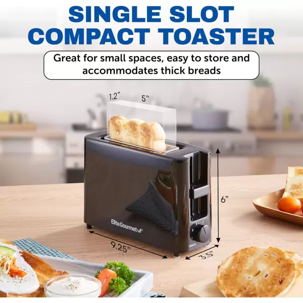 imageElite Gourmet ECT118B Cool Touch Single Slice Toaster 6 Toasting Levels ampamp Wide Slot for Bagels Waffles Specialty Breads Pastry Snacks BlackBlack