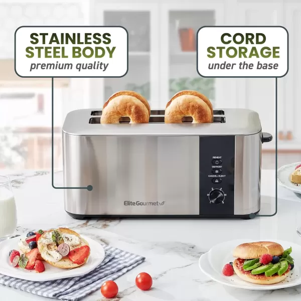 imageElite Gourmet ECT118B Cool Touch Single Slice Toaster 6 Toasting Levels ampamp Wide Slot for Bagels Waffles Specialty Breads Pastry Snacks BlackStainless Steel