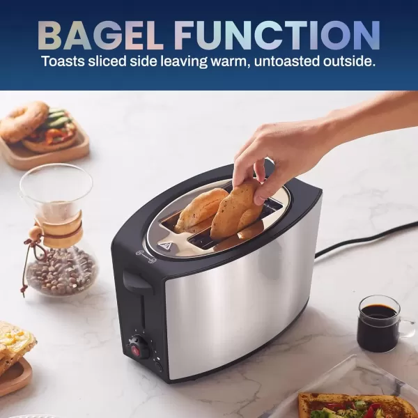 imageElite Gourmet ECT2428 Extra Wide 125 Slot 2Slice Toaster Cancel Defrost and Bagel Functions 6 Toast Settings SlideOut Crumb Tray Stainless Steel2 Slice
