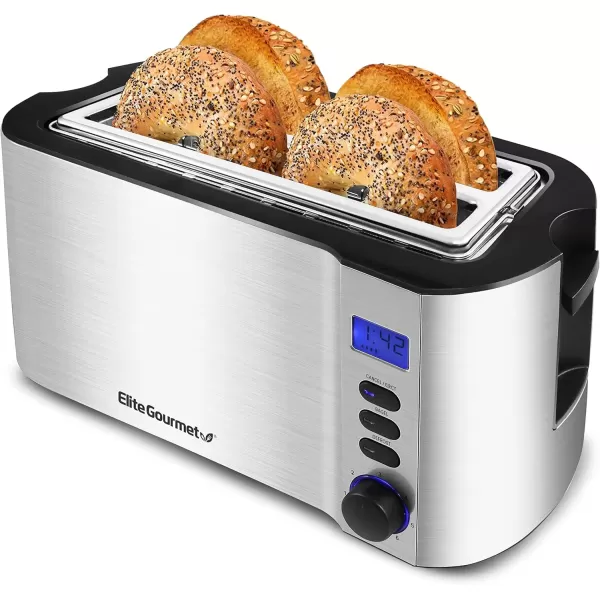 imageElite Gourmet ECT2428 Extra Wide 125 Slot 2Slice Toaster Cancel Defrost and Bagel Functions 6 Toast Settings SlideOut Crumb Tray Stainless Steel4 Slice
