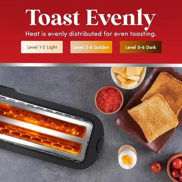 imageElite Gourmet ECT3100 Long Slot 4 Slice Toaster Reheat 6 Toast Settings Defrost Cancel Functions Builtin Warming Rack Extra Wide Slots for Bagels Waffles Stainless Steel ampamp BlackStainless Steel and Black
