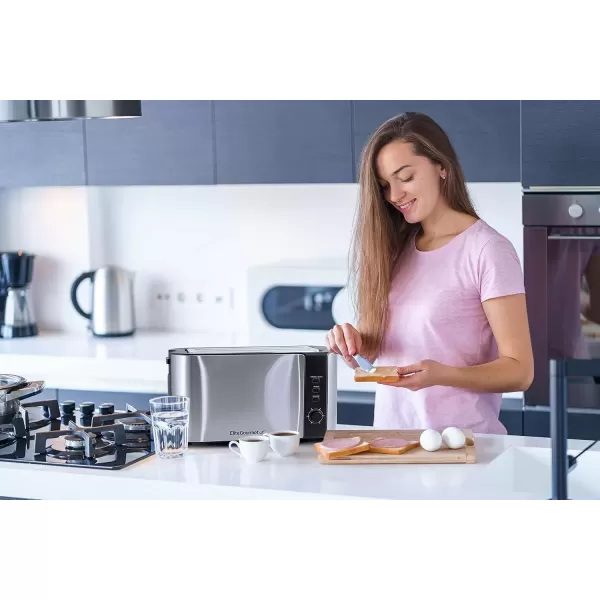 imageElite Gourmet ECT3100 Long Slot 4 Slice Toaster Reheat 6 Toast Settings Defrost Cancel Functions Builtin Warming Rack Extra Wide Slots for Bagels Waffles Stainless Steel ampamp BlackBlack