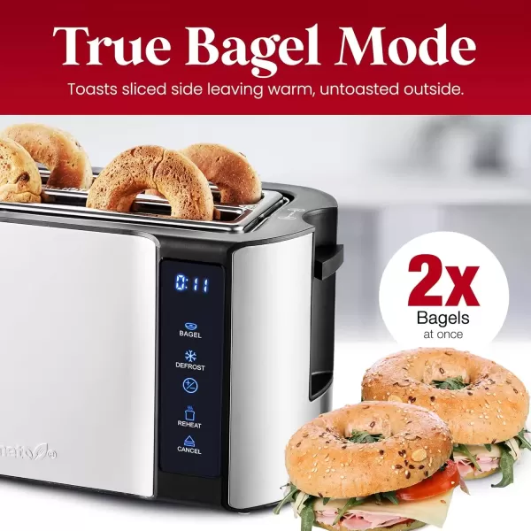 imageElite Gourmet ECT3100 Long Slot 4 Slice Toaster Reheat 6 Toast Settings Defrost Cancel Functions Builtin Warming Rack Extra Wide Slots for Bagels Waffles Stainless Steel ampamp BlackBlack  Stainless Steel