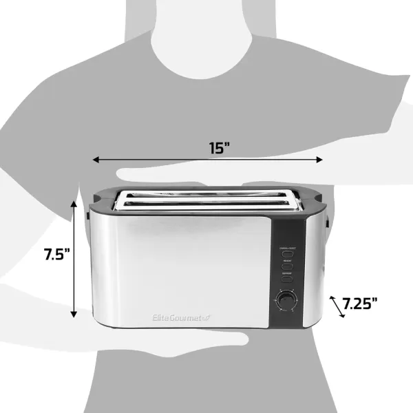 imageElite Gourmet ECT3100 Long Slot 4 Slice Toaster Reheat 6 Toast Settings Defrost Cancel Functions Builtin Warming Rack Extra Wide Slots for Bagels Waffles Stainless Steel ampamp BlackStainless Steel and Black
