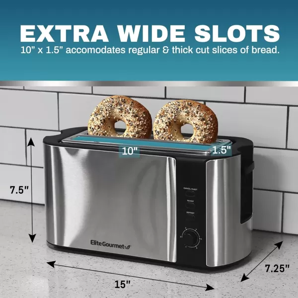 imageElite Gourmet ECT3100 Long Slot 4 Slice Toaster Reheat 6 Toast Settings Defrost Cancel Functions Builtin Warming Rack Extra Wide Slots for Bagels Waffles Stainless Steel ampamp BlackBlack