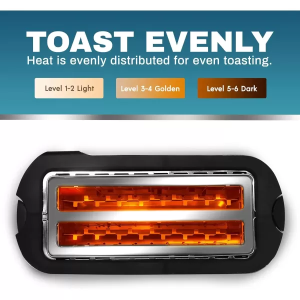 imageElite Gourmet ECT3100 Long Slot 4 Slice Toaster Reheat 6 Toast Settings Defrost Cancel Functions Builtin Warming Rack Extra Wide Slots for Bagels Waffles Stainless Steel ampamp BlackBlack