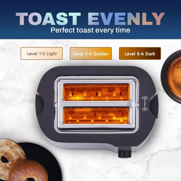 imageElite Gourmet ECT3100 Long Slot 4 Slice Toaster Reheat 6 Toast Settings Defrost Cancel Functions Builtin Warming Rack Extra Wide Slots for Bagels Waffles Stainless Steel ampamp BlackStainless Steel