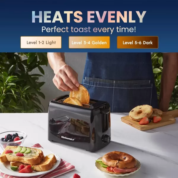 imageElite Gourmet ECT3100 Long Slot 4 Slice Toaster Reheat 6 Toast Settings Defrost Cancel Functions Builtin Warming Rack Extra Wide Slots for Bagels Waffles Stainless Steel ampamp BlackBlack