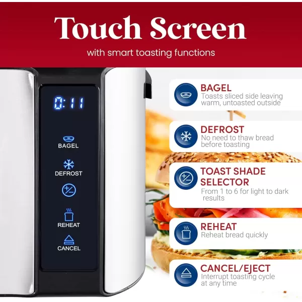 imageElite Gourmet ECT3100 Long Slot 4 Slice Toaster Reheat 6 Toast Settings Defrost Cancel Functions Builtin Warming Rack Extra Wide Slots for Bagels Waffles Stainless Steel ampamp BlackBlack  Stainless Steel