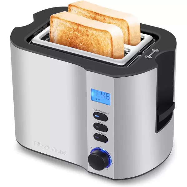 imageElite Gourmet ECT3100 Long Slot 4 Slice Toaster Reheat 6 Toast Settings Defrost Cancel Functions Builtin Warming Rack Extra Wide Slots for Bagels Waffles Stainless Steel ampamp BlackStainless Steel