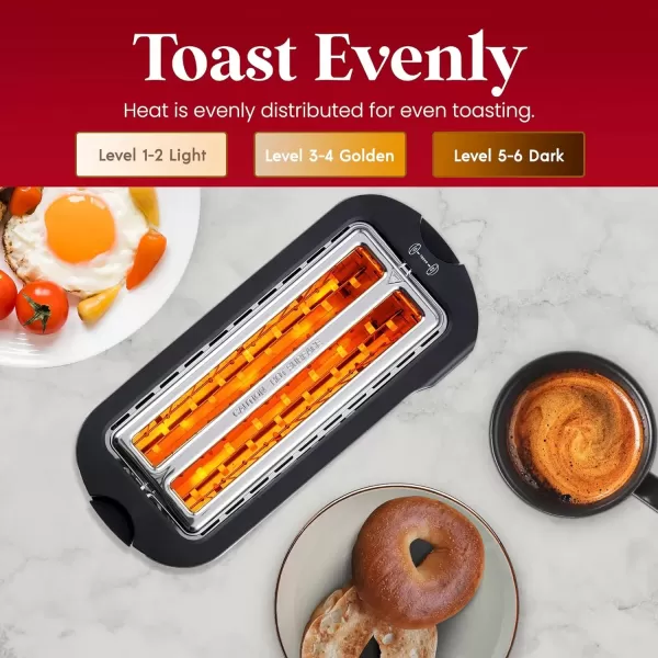 imageElite Gourmet ECT3100 Long Slot 4 Slice Toaster Reheat 6 Toast Settings Defrost Cancel Functions Builtin Warming Rack Extra Wide Slots for Bagels Waffles Stainless Steel ampamp BlackBlack  Stainless Steel