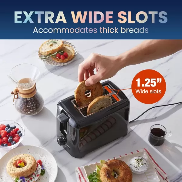 imageElite Gourmet ECT3100 Long Slot 4 Slice Toaster Reheat 6 Toast Settings Defrost Cancel Functions Builtin Warming Rack Extra Wide Slots for Bagels Waffles Stainless Steel ampamp BlackBlack