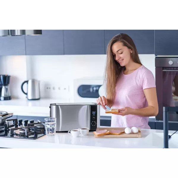 imageElite Gourmet ECT3100 Long Slot 4 Slice Toaster Reheat 6 Toast Settings Defrost Cancel Functions Builtin Warming Rack Extra Wide Slots for Bagels ampamp Waffles Stainless Steel ampamp BlackBlack  Stainless Steel