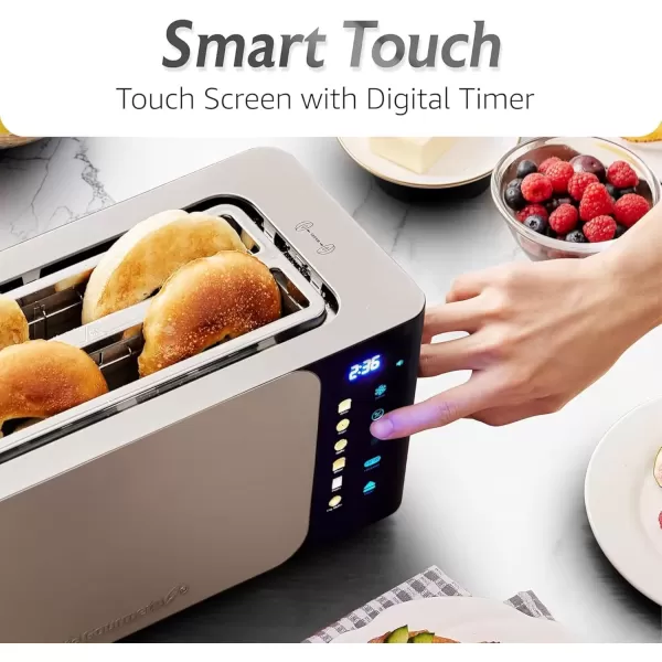 imageElite Gourmet ECT3100 Long Slot 4 Slice Toaster Reheat 6 Toast Settings Defrost Cancel Functions Builtin Warming Rack Extra Wide Slots for Bagels ampamp Waffles Stainless Steel ampamp BlackStainless Steel
