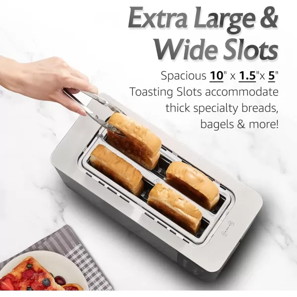 imageElite Gourmet ECT3100 Long Slot 4 Slice Toaster Reheat 6 Toast Settings Defrost Cancel Functions Builtin Warming Rack Extra Wide Slots for Bagels ampamp Waffles Stainless Steel ampamp BlackStainless Steel