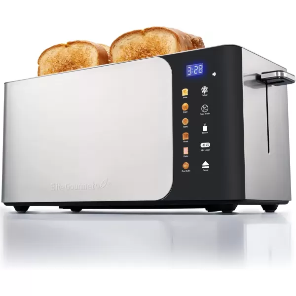 imageElite Gourmet ECT3100 Long Slot 4 Slice Toaster Reheat 6 Toast Settings Defrost Cancel Functions Builtin Warming Rack Extra Wide Slots for Bagels ampamp Waffles Stainless Steel ampamp BlackStainless Steel