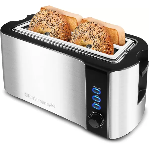 imageElite Gourmet ECT3100 Long Slot 4 Slice Toaster Reheat 6 Toast Settings Defrost Cancel Functions Builtin Warming Rack Extra Wide Slots for Bagels ampamp Waffles Stainless Steel ampamp BlackBlack  Stainless Steel
