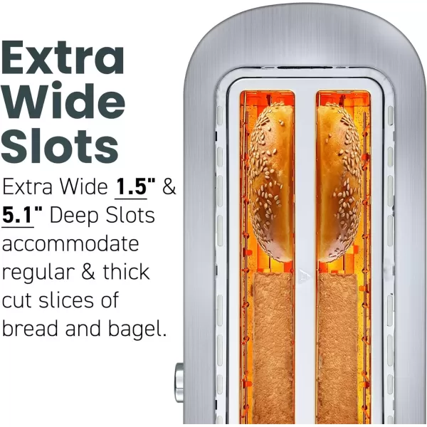 imageElite Gourmet ECT4123 Long Slot 4 Slice Toaster Extra Wide 15quot and 51quot Deep Slots Bagel Defrost ampamp Cancel Functions 6 Toast Shade Settings Fits Bagels Waffles Artisan Breads Stainless Steel
