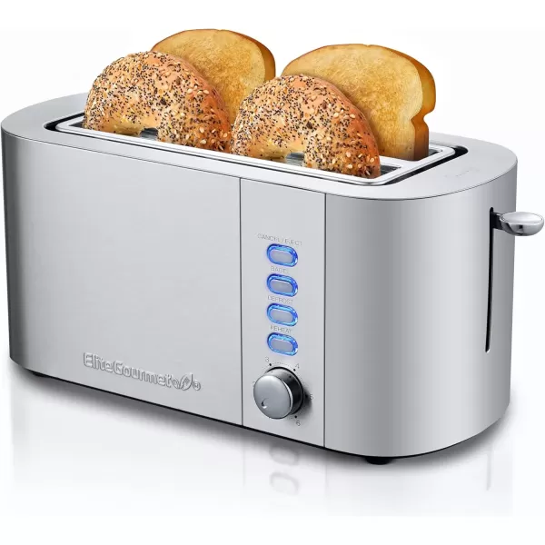 imageElite Gourmet ECT4123 Long Slot 4 Slice Toaster Extra Wide 15quot and 51quot Deep Slots Bagel Defrost ampamp Cancel Functions 6 Toast Shade Settings Fits Bagels Waffles Artisan Breads Stainless Steel