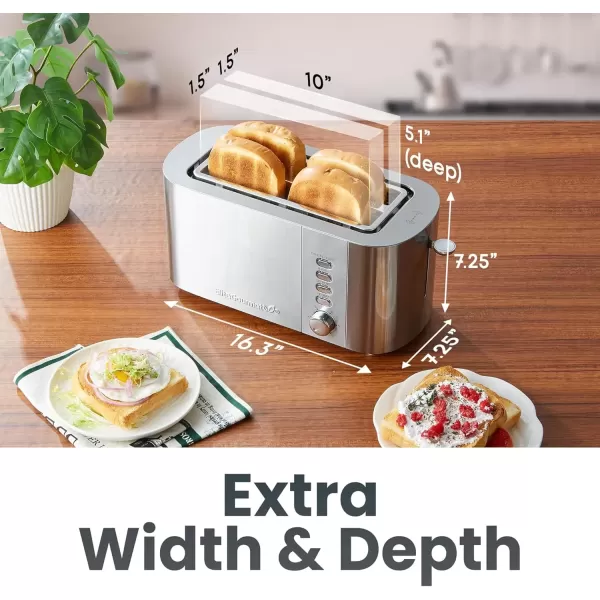 imageElite Gourmet ECT4123 Long Slot 4 Slice Toaster Extra Wide 15quot and 51quot Deep Slots Bagel Defrost ampamp Cancel Functions 6 Toast Shade Settings Fits Bagels Waffles Artisan Breads Stainless Steel
