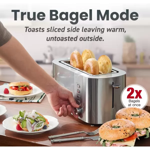 imageElite Gourmet ECT4123 Long Slot 4 Slice Toaster Extra Wide 15quot and 51quot Deep Slots Bagel Defrost ampamp Cancel Functions 6 Toast Shade Settings Fits Bagels Waffles Artisan Breads Stainless Steel