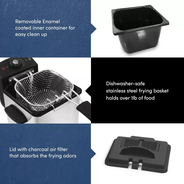 imageElite Gourmet EDF1550 Electric 15 Qt  6 Cup Oil Capacity Deep Fryer Adjustable Temperature Removable Basket Lid with Viewing Window Stainless SteelStainless Steel