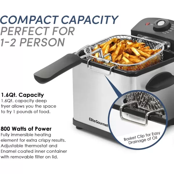 imageElite Gourmet EDF1550 Electric 15 Qt  6 Cup Oil Capacity Deep Fryer Adjustable Temperature Removable Basket Lid with Viewing Window Stainless SteelStainless Steel