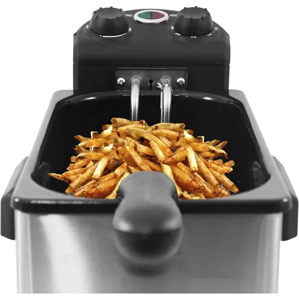 imageElite Gourmet EDF3500 Electric Immersion Deep Fryer Removable Basket Timer Control Adjustable Temperature Lid with Viewing Window and Odor Free FilterStainless Steel35 Quart  14 Cup35 Quart  14 Cup