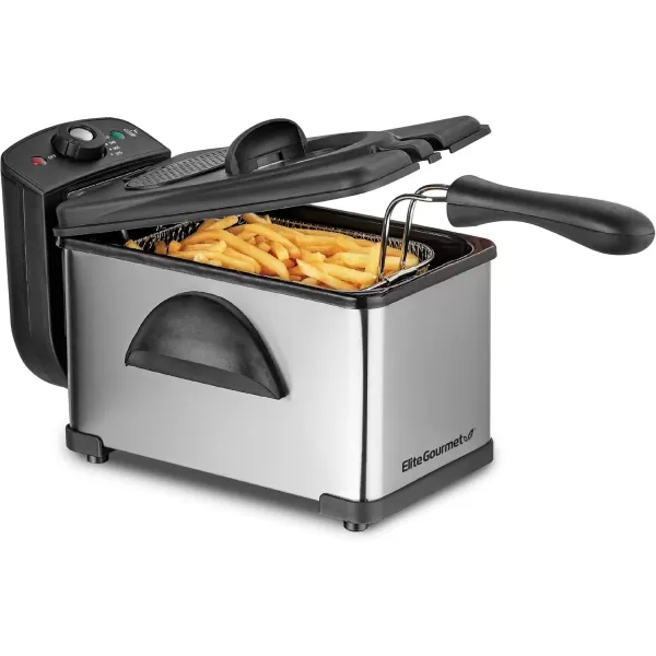 imageElite Gourmet EDF3500 Electric Immersion Deep Fryer Removable Basket Timer Control Adjustable Temperature Lid with Viewing Window and Odor Free FilterStainless Steel35 Quart  14 Cup2 Quart  82 cup
