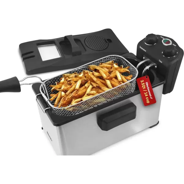 imageElite Gourmet EDF3500 Electric Immersion Deep Fryer Removable Basket Timer Control Adjustable Temperature Lid with Viewing Window and Odor Free FilterStainless Steel35 Quart  14 Cup35 Quart  14 Cup