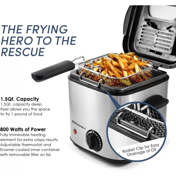imageElite Gourmet EDF3500 Electric Immersion Deep Fryer Removable Basket Timer Control Adjustable Temperature Lid with Viewing Window and Odor Free FilterStainless Steel35 Quart  14 Cup15 Quart  6 Cup