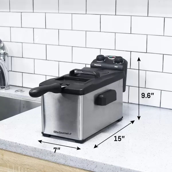 imageElite Gourmet EDF3500 Electric Immersion Deep Fryer Removable Basket Timer Control Adjustable Temperature Lid with Viewing Window and Odor Free FilterStainless Steel35 Quart  14 Cup35 Quart  14 Cup