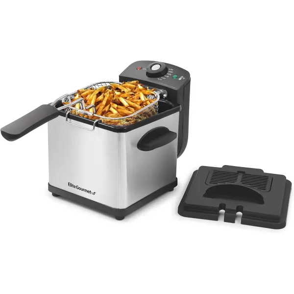 imageElite Gourmet EDF3500 Electric Immersion Deep Fryer Removable Basket Timer Control Adjustable Temperature Lid with Viewing Window and Odor Free FilterStainless Steel35 Quart  14 Cup16 Quart  65 Cup