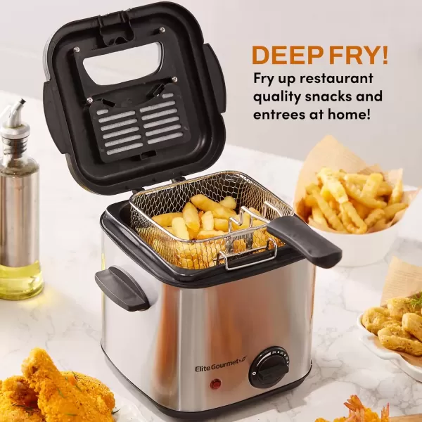 imageElite Gourmet EDF3500 Electric Immersion Deep Fryer Removable Basket Timer Control Adjustable Temperature Lid with Viewing Window and Odor Free FilterStainless Steel35 Quart  14 Cup15 Quart  6 Cup