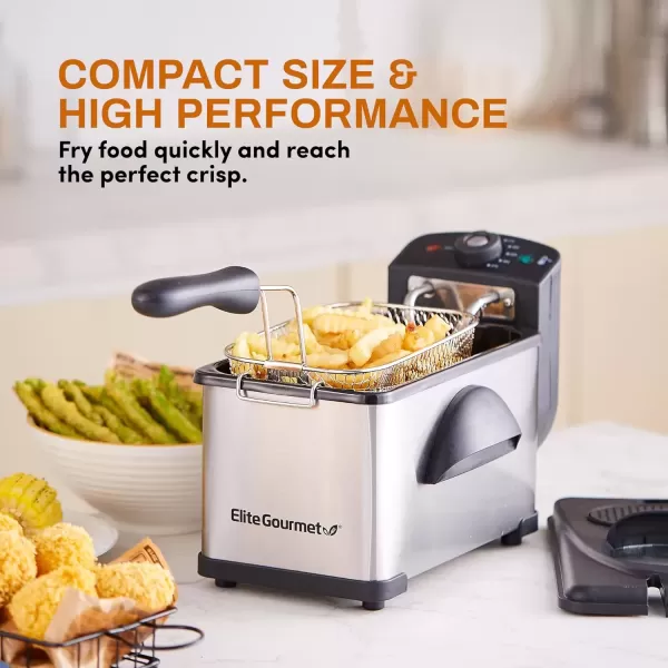 imageElite Gourmet EDF3500 Electric Immersion Deep Fryer Removable Basket Timer Control Adjustable Temperature Lid with Viewing Window and Odor Free FilterStainless Steel35 Quart  14 Cup2 Quart  82 cup