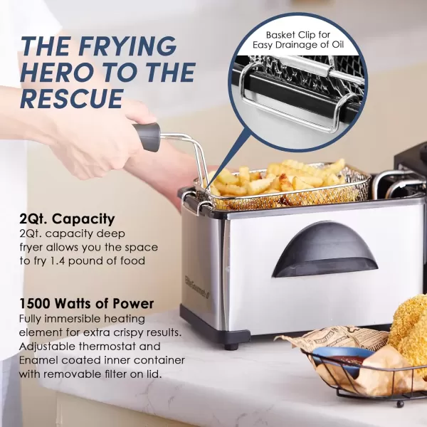 imageElite Gourmet EDF3500 Electric Immersion Deep Fryer Removable Basket Timer Control Adjustable Temperature Lid with Viewing Window and Odor Free FilterStainless Steel35 Quart  14 Cup2 Quart  82 cup