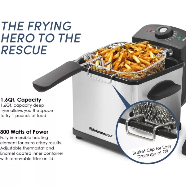 imageElite Gourmet EDF3500 Electric Immersion Deep Fryer Removable Basket Timer Control Adjustable Temperature Lid with Viewing Window and Odor Free FilterStainless Steel35 Quart  14 Cup16 Quart  65 Cup
