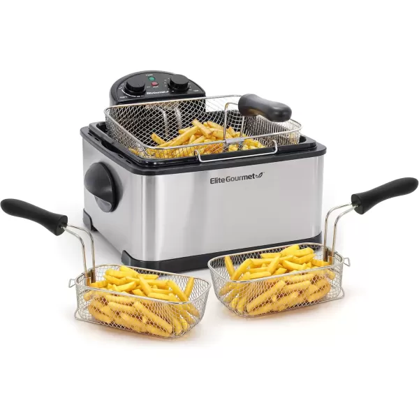 imageElite Gourmet EDF401T Electric 45 Qt  17 Cup Immersion Deep Fryer 3Baskets 1700Watt Timer Control Adjustable Temperature Lid with Viewing Window and Odor Free Filter45 Quart  17 cup