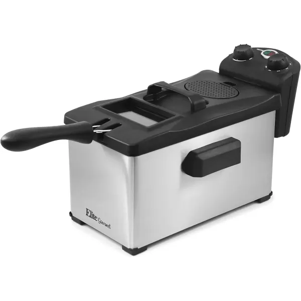 imageElite Gourmet EDF401T Electric Immersion Deep Fryer 3Baskets 1700Watt Timer Control Adjustable Temperature Lid with Viewing Window and Odor Free Filter Stainless Steel and Granite35 Quart  14 Cup