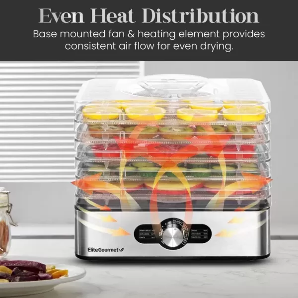 imageElite Gourmet EFD313B Programmable Food Dehydrator Food Dehydrator Adjustable Temperature Controls Jerky Herbs Fruit Veggies Snacks 6 Stainless Steel Trays5 Stainless Steel Trays