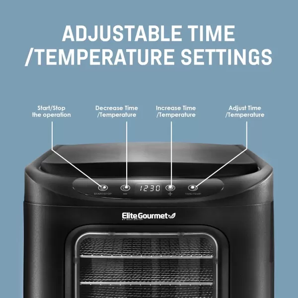 imageElite Gourmet EFD313B Programmable Food Dehydrator Food Dehydrator Adjustable Temperature Controls Jerky Herbs Fruit Veggies Snacks 6 Stainless Steel Trays6 Stainless Steel Trays