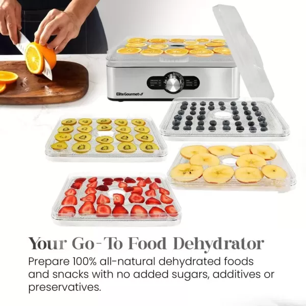 imageElite Gourmet EFD313B Programmable Food Dehydrator Food Dehydrator Adjustable Temperature Controls Jerky Herbs Fruit Veggies Snacks 6 Stainless Steel Trays5 Stainless Steel Trays