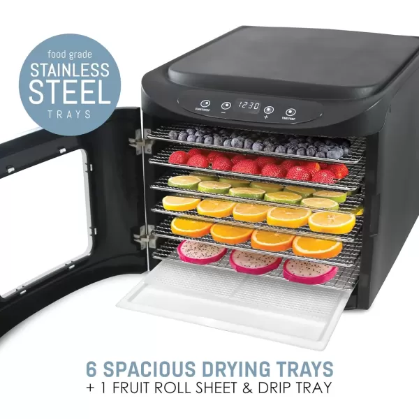 imageElite Gourmet EFD313B Programmable Food Dehydrator Food Dehydrator Adjustable Temperature Controls Jerky Herbs Fruit Veggies Snacks 6 Stainless Steel Trays6 Stainless Steel Trays