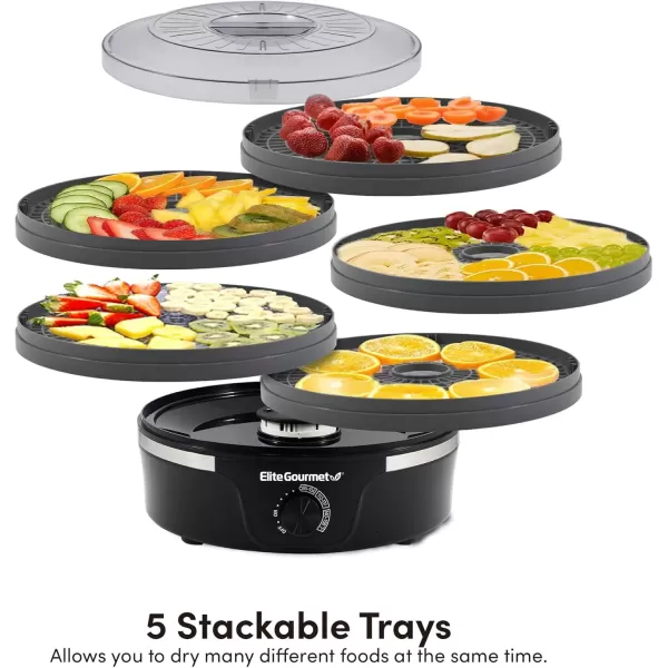 imageElite Gourmet EFD313B Programmable Food Dehydrator Food Dehydrator Adjustable Temperature Controls Jerky Herbs Fruit Veggies Snacks 6 Stainless Steel Trays5 Plastic Trays