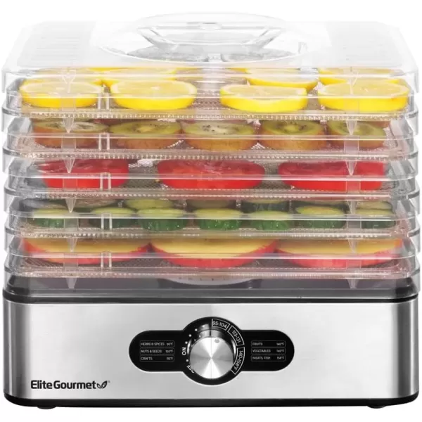 imageElite Gourmet EFD313B Programmable Food Dehydrator Food Dehydrator Adjustable Temperature Controls Jerky Herbs Fruit Veggies Snacks 6 Stainless Steel Trays5 Stainless Steel Trays