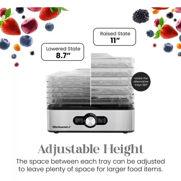imageElite Gourmet EFD313B Programmable Food Dehydrator Food Dehydrator Adjustable Temperature Controls Jerky Herbs Fruit Veggies Snacks 6 Stainless Steel Trays5 Stainless Steel Trays